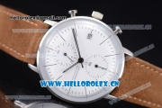 Junghans Max Bill Chronoscope Miyota OS10 Quartz PVD Case White Dial Brown Leather Strap and Stick Markers