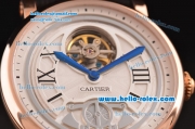Cartier Rontonde Asia 6497-CHG Manual Winding Rose Gold Case with Black Leather Strap and White Dial