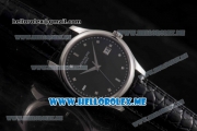 Patek Philippe Calatrava Miyota Quartz Steel Case with Black Dial and Black Leather Strap Diamonds Markers