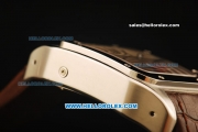 Cartier Santos 100 Swiss Valjoux 7753 Automatic Movement White Dial with Brown Leather Strap