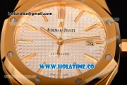 Audemars Piguet Royal Oak 39MM Miyota 9015 Automatic Yellow Gold Case with White Dial Brown Leather Strap and Stick Markers (BP)