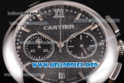 Cartier Rotonde De Chrono Miyota Quartz Steel Case with Black Starry Dial and Brown Leather Strap - Stick Markers