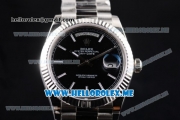 Rolex Day-Date Asia 2813 Automatic Stainless Steel Case/Bracelet with Black Dial and Stick Markers (BP)