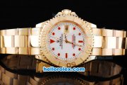 Rolex Yachtmaster Oyster Papetual Chronometer Automatic with White Dial and Full Gold Bezel,Case and Stap-Red Round Marking-Small Calendar