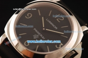 Panerai Luminor Base Pam 000 Asia 6497 Manual Winding Steel Case with Black Dial and Black Leather Strap