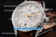 Omega Speedmaster'57 Co-Axial Clone Omega 9300 Automatic Steel Case with White Dial Brown Leather Strap and Yellow Hands (EF)