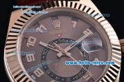 Rolex Sky-Dweller Asia 2813 Automatic Rose Gold Case with Brown Leather Strap and Brown Dial