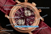 Franck Muller Freedom Chrono Miyota OS20 Quartz Rose Gold Case with Burgundy Dial Diamonds Bezel and White Markers - 7750 Coating