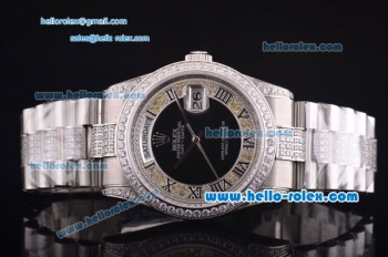 Rolex Day-Date Swiss ETA 2836 Automatic Movement Diamond Bezel with Roman Markers and Diamond Bracelet