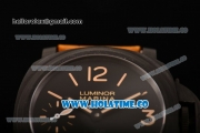 Panerai Luminor Marina Beverly Hills Boutique Edition PAM 416 Swiss ETA 6497 Manual Winding Carbon Fiber Case with Black Dial Brown Leather Strap and Yellow Stick/Arabic Numeral Markers (H)