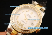 Rolex Datejust Automatic Movement ETA Coating Case with White Dial and Gold Roman Numerals-Diamond Bezel