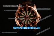 Roger Dubuis Excalibur Knights of the Round Table II Citizen 6T51 Manual Winding Rose Gold Case with White/Green Dial and Black Leather Strap - (AAAF)