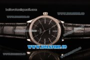 Rolex Cellini Asia Automatic Steel Case with Black Dial Stick/Roman Numeral Markers and Black Leather Strap - Diamonds Bezel (BP)