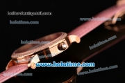 Cartier D'Art Miyota Quartz Steel Case with Roman Numeral Markers Pink Leather Bracelet and Pink/White Dial