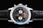 Breitling Navitimer Tourbillon Automatic Movement Black Dial with Silver Stick Marking and Black Leather Strap