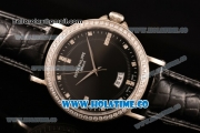 Patek Philippe Calatrava Miyota Quartz Steel Case with Diamonds Bezel and Black Dial - Diamonds Markers