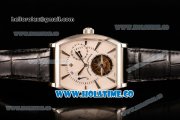 Vacheron Constantin Malte Tourbillon Power Reserve Swiss Tourbillon Manual Winding Steel Case with White Dial Stick Markers and Black Leather Strap