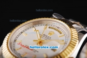 Rolex Day-Date II Oyster Perpetual Automatic Movement Two Tone with Gold Bezel and White Dial-Stick Markers