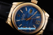 Rolex Datejust Automatic Smooth Gold Case with Ocean Blue Dial-Black Leather Strap