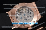 Hublot Classic Fusion Skeleton Asia Automatic Rose Gold Case with Skeleton Dial Diamonds Bezel and Black Leather Strap