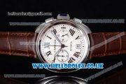 Cartier Cle de Cartier Chrono Japanese Miyota OS20 Quartz Steel Case with White Dial Roman Markers and Brown Leather Strap