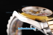 Rolex Day-Date II Oyster Perpetual Automatic Movement Two Tone with Flower Pattern Silver Dial and Gold Bezel