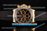 Rolex Daytona Chrono Swiss Valjoux 7750 Automatic Yellow Gold Case with Ceramic Bezel Black Rubber Strap and Stick Markers (BP)