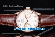 IWC Portuguese Clone IWC 52010 Automatic Rose Gold Case with White Dial Arabic Numeral Markers and Brown Leather Strap - 1:1 Original (ZF)
