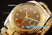 Rolex Datejust II Swiss ETA 2836 Automatic Full Steel with Yellow Gold Bezel and Black Dial-Diamond Markers/Two Tone Strap