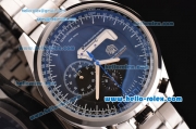 Tag Heuer Mikrogirder 10000 Chrono Miyota OS10 Quartz Steel Case with Black Dial Blue Second Hand and Stainless Steel Strap