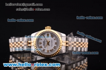 Rolex Datejust Oyster Perpetual Automatic Two Tone with Gold Bezel,White Dial and Gold Roman Marking-Lady Dize