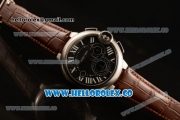 Cartier Ballon Bleu De Chrono Swiss Valjoux 7750 Automatic Steel Case with Black Dial Roman Numeral Markers and Genuine Leather Strap