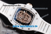 Richard Mille RM052 Miyota 9015 Automatic Rose Gold Case with White Rubber Strap and Skull Dial Dot Markers