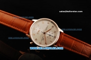 IWC Portuguese Chronograph Swiss Valjoux 7750 Automatic Movement Rose Gold Case with Arabic Numeral Markers and Leather Strap