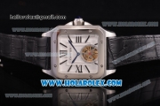 Cartier Santos Tourbillon Asia Automatic Steel Case with White Dial Black Leather Strap and Roman Numeral Markers