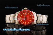 Rolex Submariner Automatic Movement Full Steel with Red Bezel and Red Dial - Yellow Markers