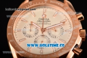 Omega Speedmaster Moonwatch Co-Axial Chronograph Miyota OS20 Quartz Rose Gold Case with White Dial and Stick Markers