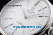 Rolex Cellini Clone Rolex 3132 Automatic Steel Case with White Dial Black Leather Strap - (BP)