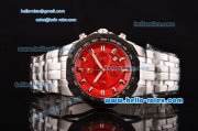Ferrari Chrono Miyota OS20 Quartz Steel Case PVD Bezel with Steel Strap and Red Dial Stick Markers Three Subdials