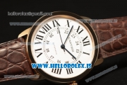 Cartier Ronde Solo Cartier Rose Gold Equipment Ronda 763 1:1 Clone White Dial With Brown Leather