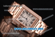 Cartier Tank Anglaise Miyota 9015 Automatic Rose Gold Case/Bracelet with Silver Dial and Roman Numeral Markers - Diamonds Bezel