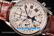 Longines Master Moonphase Chrono Swiss Valjoux 7751 Automatic Steel Case with White Dial and Diamonds Bezel - 1:1 Original