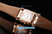 Patek Philippe Twenty-4 Swiss Quartz Movement Rose Gold Case with Diamonds/White Dial and Brown Leather Strap