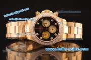 Rolex Daytona Swiss Valjoux 7750-SHG Automatic Gold Case/Strap with Diamond Bezel - Black Dial and Diamond Markers