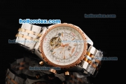 Breitling for Bentley Motors Tourbillon Automatic Movement White Dial with Rose Gold Honeycomb Bezel and Two Tone Strap