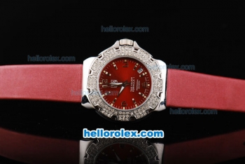 Tag Heuer Formula 1 Quartz Movement Silver Case with Diamond Bezel-Red Dial and Red Leather Strap-Lady Size