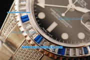 Rolex GMT-Master II Swiss ETA 2836 Automatic Movement Black Dial with White Markers and Diamond Bezel-Steel Diamond Strap