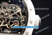 Richard Mille RM 055 Bubba Watson Asia Manual Winding Ceramic/Steel Case with Skeleton Dial and White Rubber Strap Black Inner Bezel - 1:1 Original