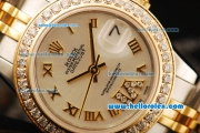 Rolex Datejust Automatic Movement ETA Coating Case with Gold Roman Numerals and Diamond Bezel