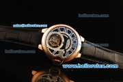 Cartier Ballon Bleu de Cartier Swiss Tourbillon Manual Winding Movement Gold Case with Black Leather Strap